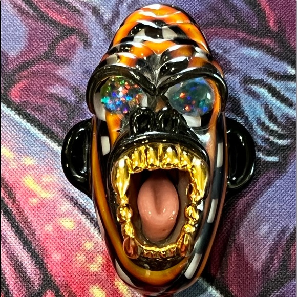 2016 FireFly Glass, Orange/Blk “Gold Grill Gorilla” heady pendant super RARE 1/1 - Picture 1 of 7